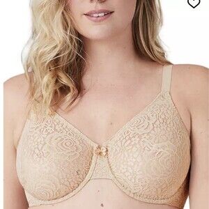 Wacoal Halo Lace Bra Women’s 34DD Nude Underwire Sheer Adjustable Sexy Bralette